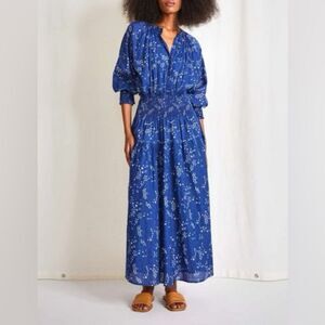 Apiece Apart La Ventura Maxi Dress in Splattered Lapis Blue White Organic Cotton